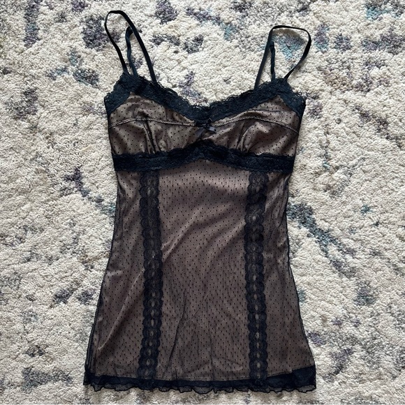 Suzy Shier Tops - Vintage Suzy Shier Polkadot Lace Black Whimsygoth Baby Doll Tank